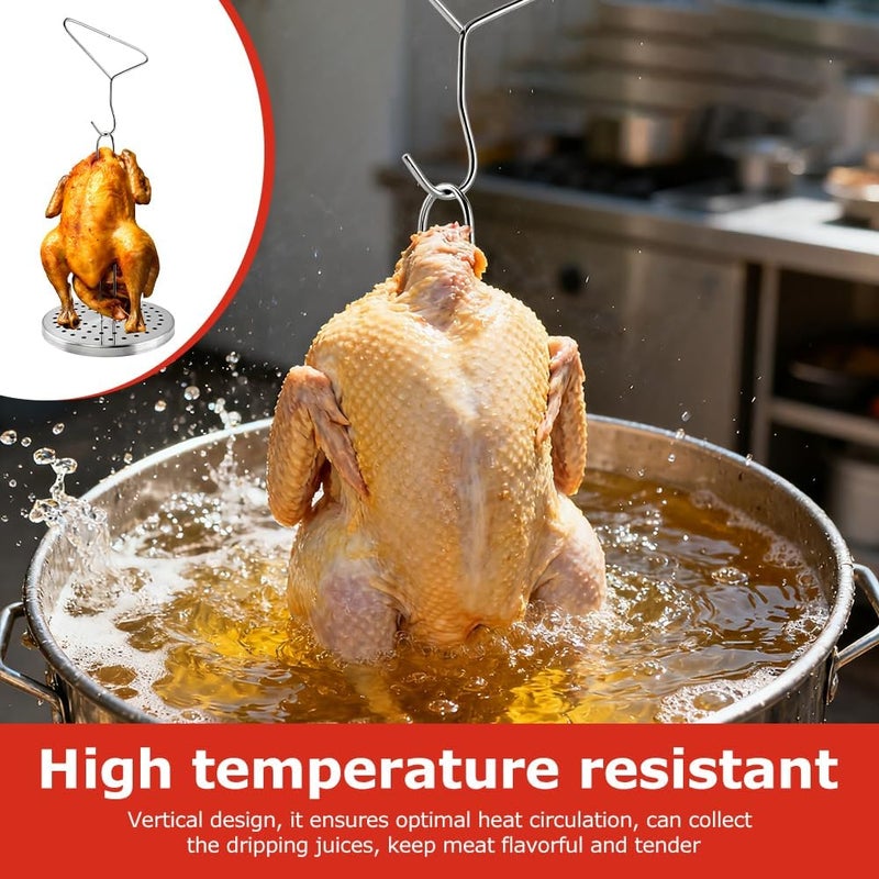 WeiLingBo Stainless Steel Turkey Fryer Stand Kit,Turkey Rack,Vertical Turkey Roasting Stand with Chrome Finish Wire Handle Lifter Hook for Deep Fry Grill Oven BBQ - Image 4